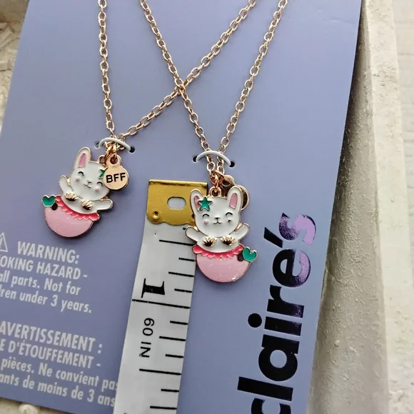 Claire's Pink Mermaid Cat Best Friends Necklace Set 16"-19" Chain - Picture 6 of 6